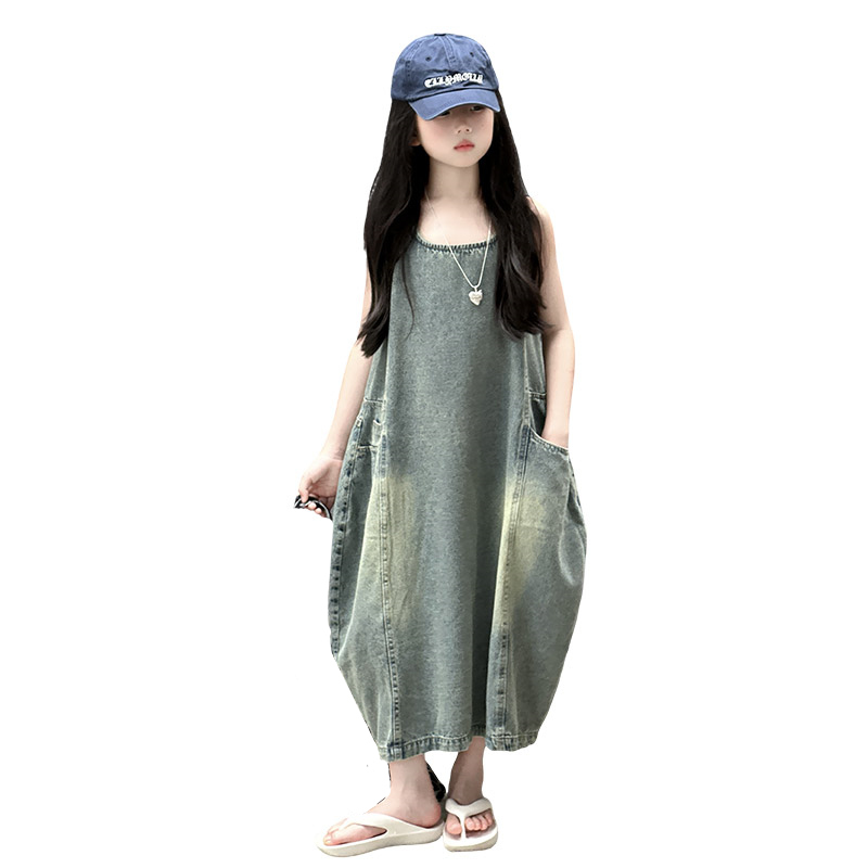 Yours Summer Clothing - 빈티지 블루 어린이 소녀 고품질 민소매