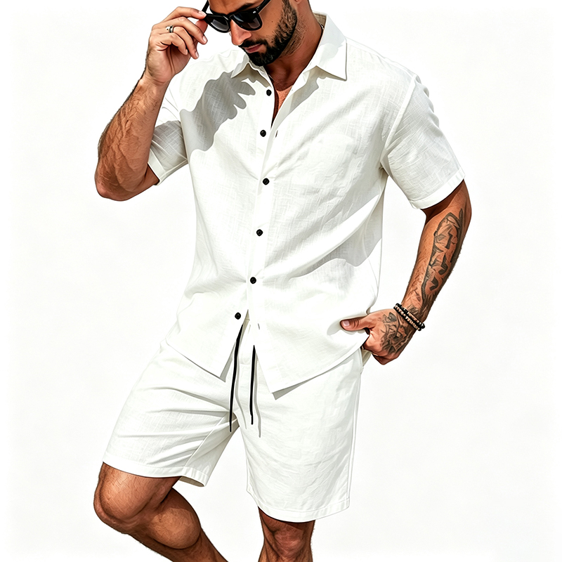 남성 린넨 투피스 세트 반팔 라펠 버튼 셔츠 밴딩 반바 - Summer Clothing Types 리뷰 및 가격