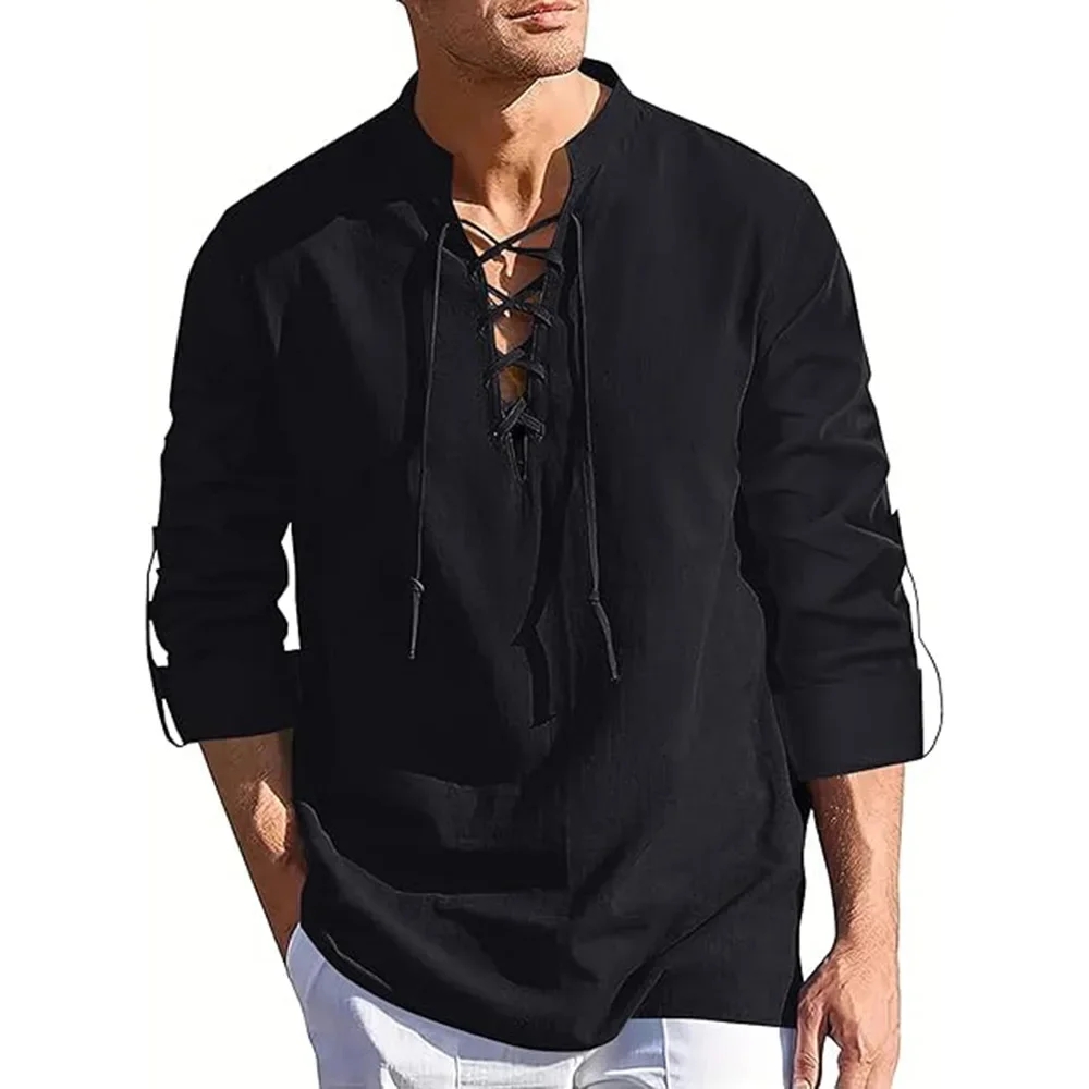 남성 르네상스 셔츠 해적 중세 바이킹 탑 긴팔 할로윈  - Summer Viking Clothing 리뷰 및 가격