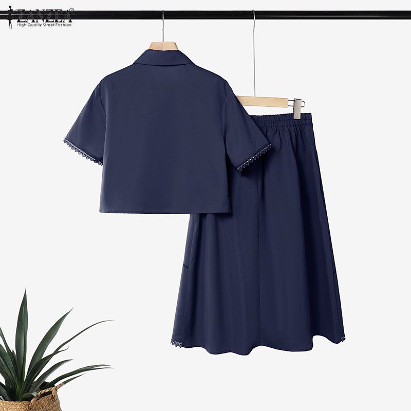 여성용 레이스 패치워크 스커트 세트 반팔 칼라 크롭 블 - Summer Alt Clothing 리뷰 및 가격