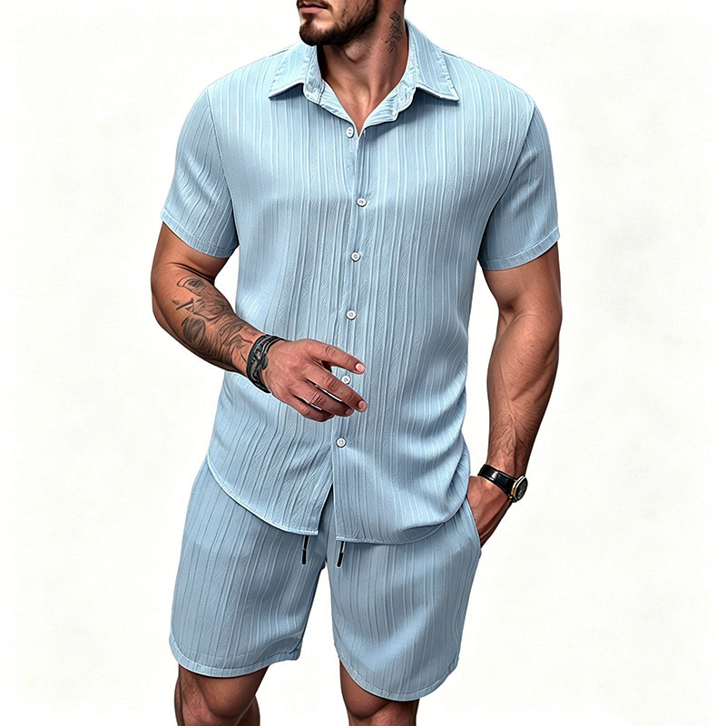 2026 신상 남성 세로 주름 라펠 반팔 셔츠 반바지  - Summer Clothing Types 리뷰 및 가격