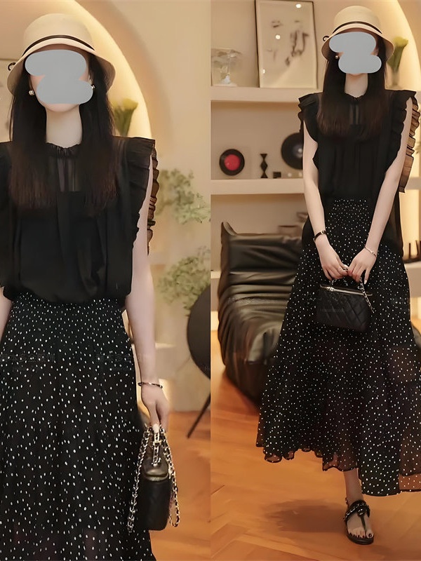 여름 의상 여성용 민소매 탑과 폴카 도트 반길이 스커트 - Summer Clothing Material 리뷰 및 가격