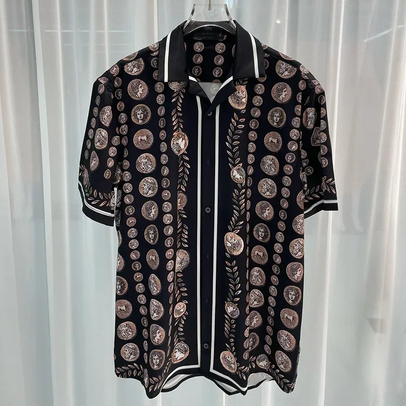 로얄 럭셔리 남성 셔츠 세트 빈티지 패턴 캐릭터 프린트 - Summer Clothing Types 리뷰 및 가격